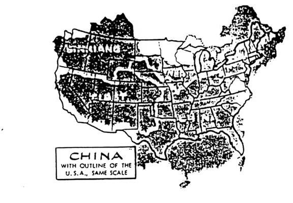 Population Density China s s land area is roughly 3.7 million square miles, compared to 3.5 for the USA (including 0.6 in Alaska). The U.S. is bigger if you include water (the Great Lakes).