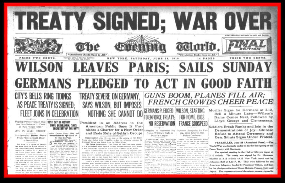 The goal of the Treaty of Versailles was to punish Germany by making them a weak country so that they would never again be able to start another war.