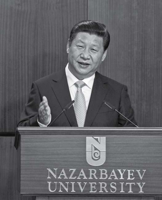 Chinese President Xi Jinping raises the initiative of building the Silk Road economic belt at the Nazarbayev University, September 7, 2013.