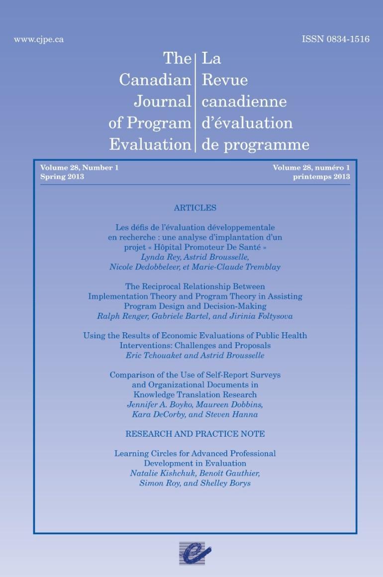 The Canadian Journal of Program Evaluation is published three times a year by the CES.