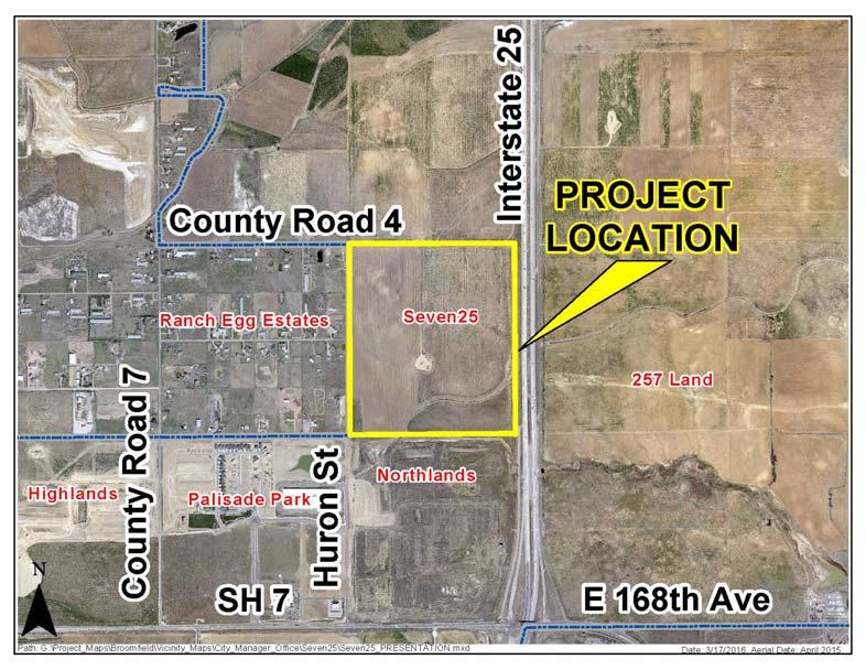 Seven25 Metropolitan District Service Plan Amendment Page 2 BACKGROUND The 134-acres of land proposed for development is located north of the northwest corner of Interstate 25 and Colorado State