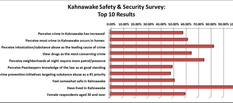Data Breakdown OVERALL TOP 10 RESULTS BREAKDOWN -Typical responded was from Kahnawake who perceives crime is increasing and result of intoxicants Overall, the community consultation project yielded