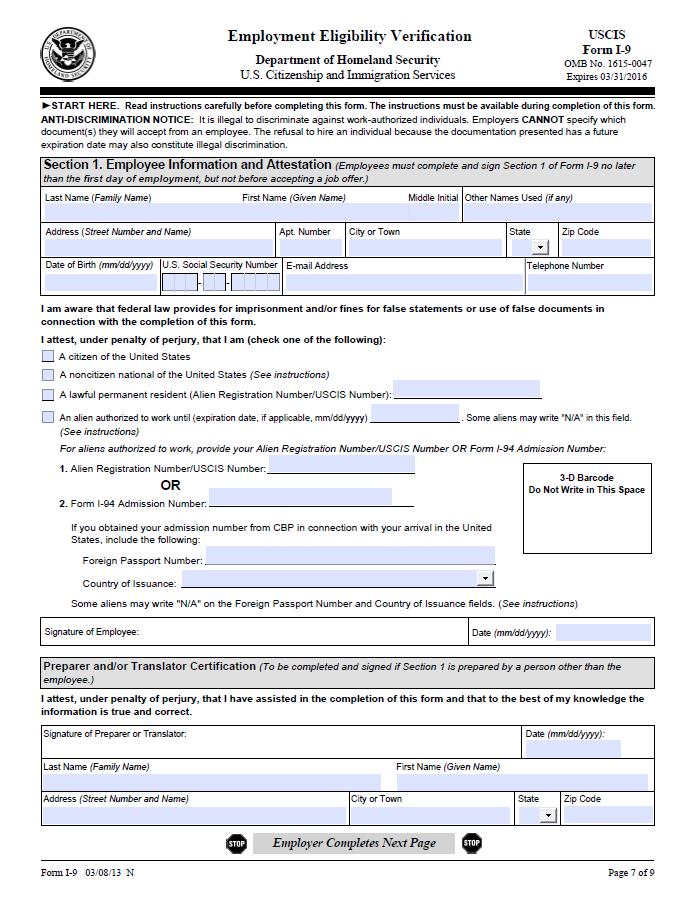 NEW FORM I-9-EMPLOYEE SECTION 1 Section