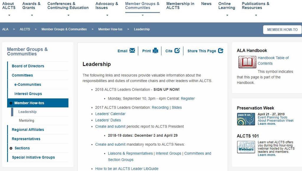 ALCTS Leadership Page http://www.