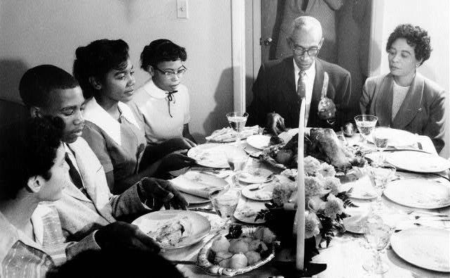 Little Rock 1957-58 Little Rock Nine students eat Thanksgiving dinner with L. C. and Daisy Bates; November 1957.