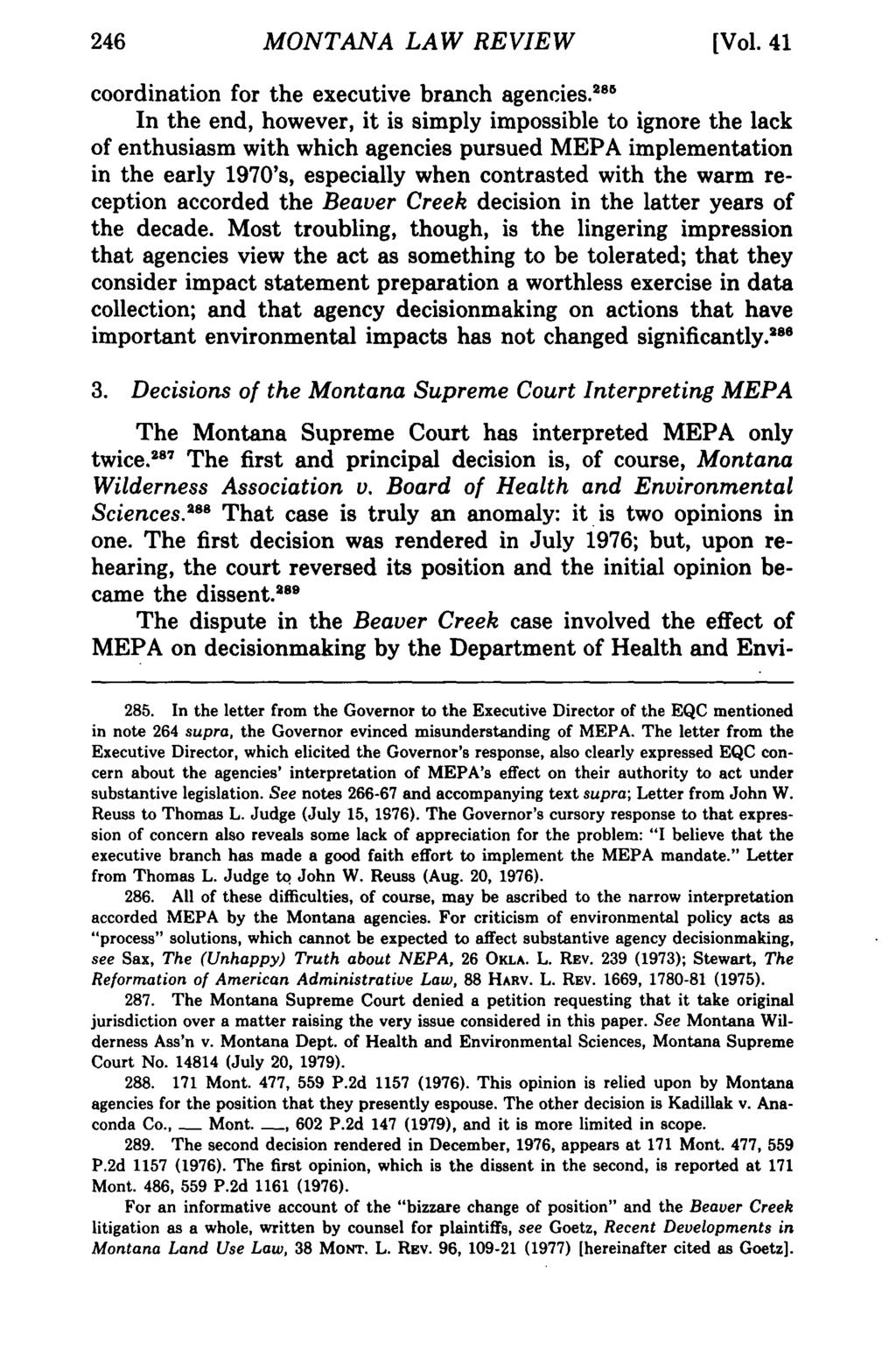 246 MONTANA LAW REVIEW [Vol. 41 coordination for the executive branch agencies.