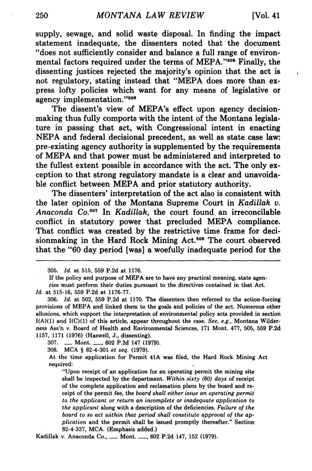 250 MONTANA LAW REVIEW [Vol. 41 supply, sewage, and solid waste disposal.