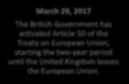 BREXIT TIMELINE June 23, 2016 The UK held a referendum for out of the European Union, winning