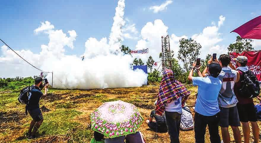 PHOTO: AFP Fire and rain: Thais launch home-made rockets to welcome monsoons YASOTHON (Thailand) Huge home-made rockets tore through the clouds on Sunday as folk bands played for crowds at a