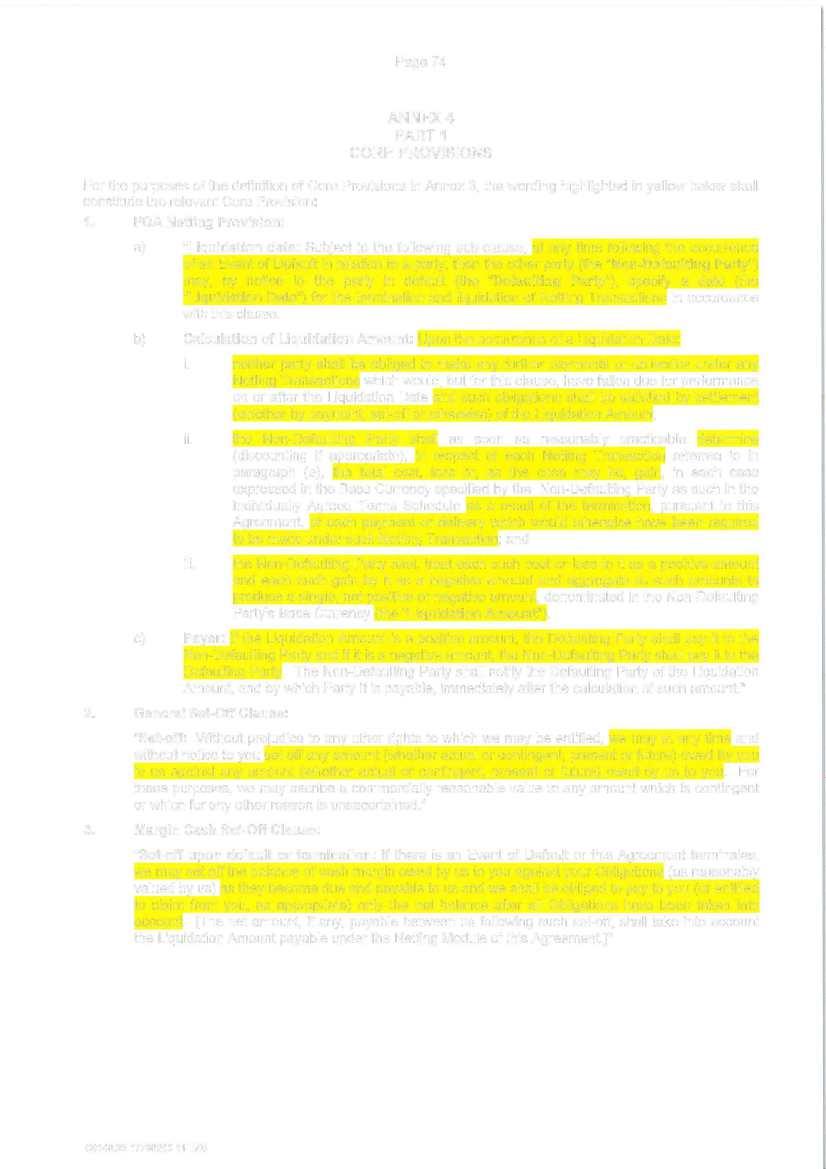 Page 74 ANNEX 4 PART 1 CORE PROVISIONS For the purposes of the definition of Core Provisions in Annex 3, the wording highlighted in yellow below shall constitute the relevant Core Provision: FOA