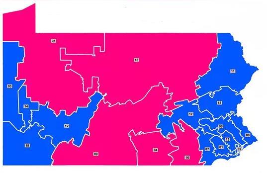 Congressional Map Proposed by the minority party - predicted 13-5 blue Map graphic courtesy of York Daily