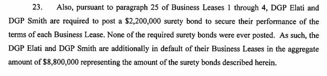 Nor did Landlords make any payments for their half of the costs associated to obtain or maintain the surety bonds as required by the Surety Bond Requirement.