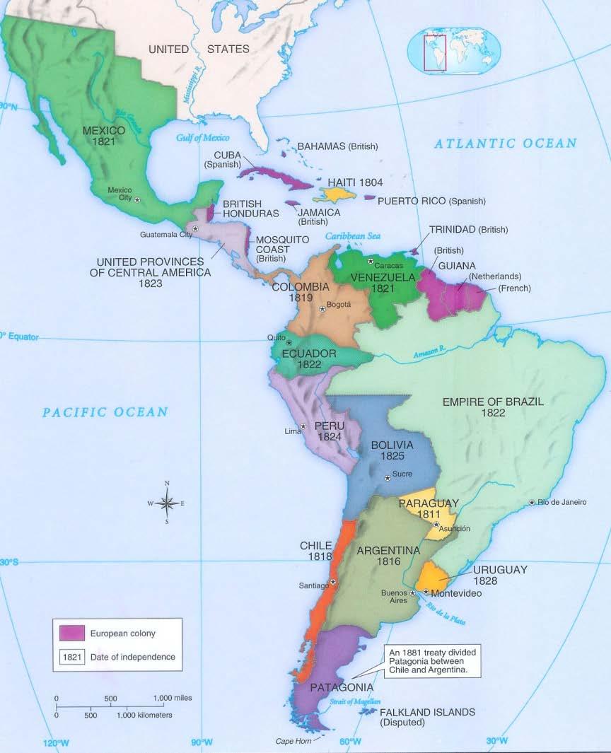 Independence in Latin America two waves Initially, the Andean Areas (Peru, Bolivia and Ecuador) were still subjected to Spanish control during the crisis that led towards independence in Mexico.