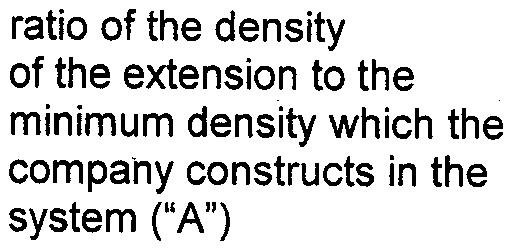 ratio of the density of the extension to the minimum density which the