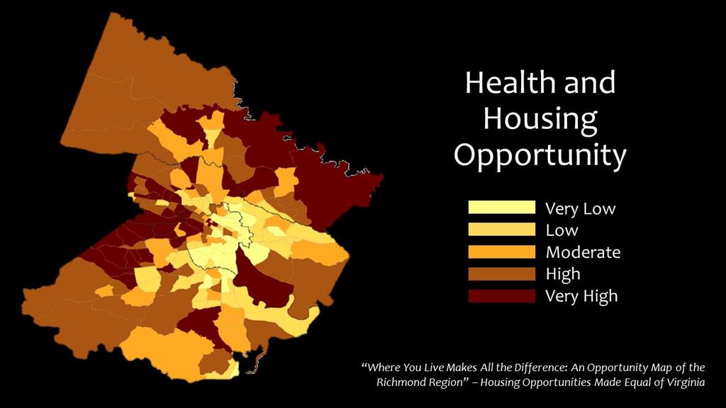 In Where You Live Makes All the Difference: Access to Opportunity in the Richmond Region HOME (Housing Opportunities Made Equal of Virginia) mapped 22 social-economic variables to paint a picture of