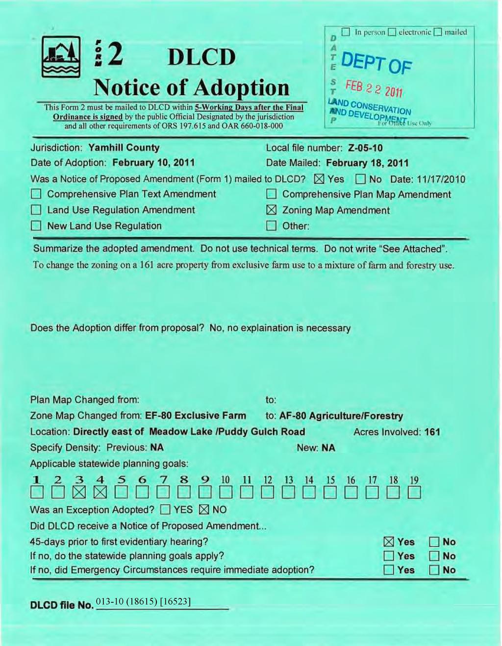 D i2 DLCD Notice of Adoption!n person Q electronic Q mailed loeptop F r ^P.
