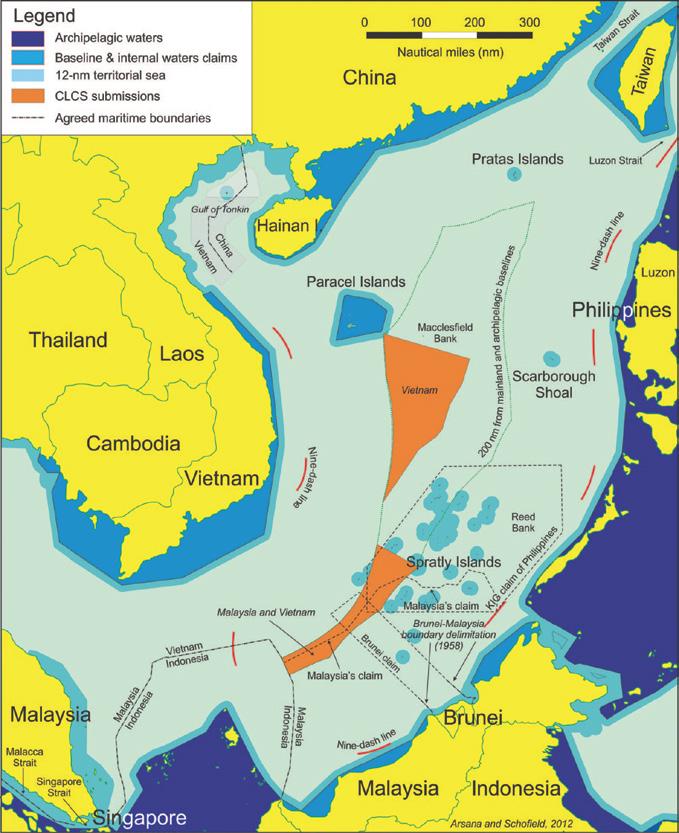 204 The Law of the Sea and Ocean Governance May 2009, the Malaysian and Vietnamese submissions claim two geographically confined seabed areas within the SCS as their CS beyond 200 M from their