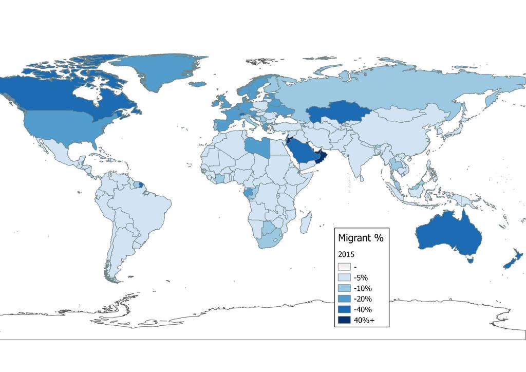 Proportion of international migrant(2015) Source : United Nations, Department of Economic and Social Affairs (2015).