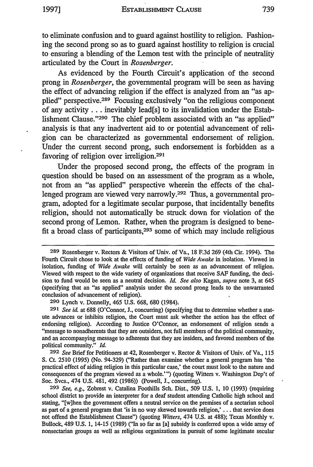 1997] ESTABLISHMENT CLAUSE to eliminate confusion and to guard against hostility to religion.