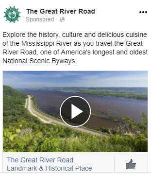 Advertising Page likes Drove traffic to Great River Road Facebook page 20,593 impressions 1,339 clicks 6.
