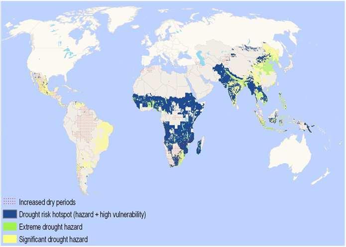 Literature review Drought risk hotspot in the world (Source: Ehrhart et al, 2009) Drought-risk hotspots are mainly located in sub- Saharan Africa; South Asia, particularly Afghanistan, Pakistan and