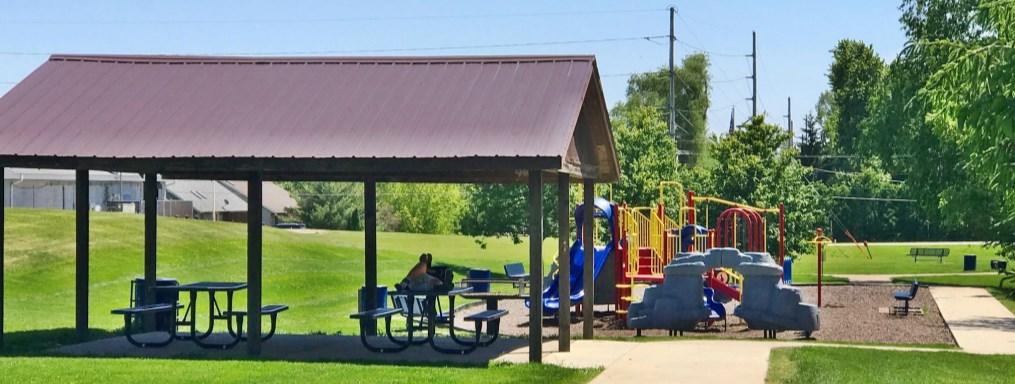 This shelter is great if you are looking to have a quiet relaxing event with a great play area and basketball courts.
