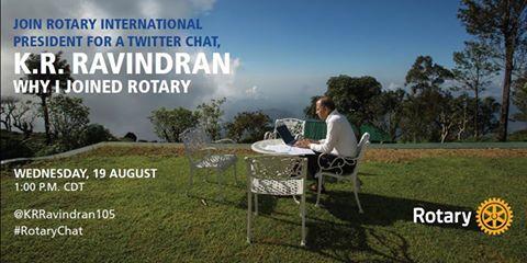 "Ravi" Ravindran on 19 August at 1:00 pm CDT to share why you joined Rotary.