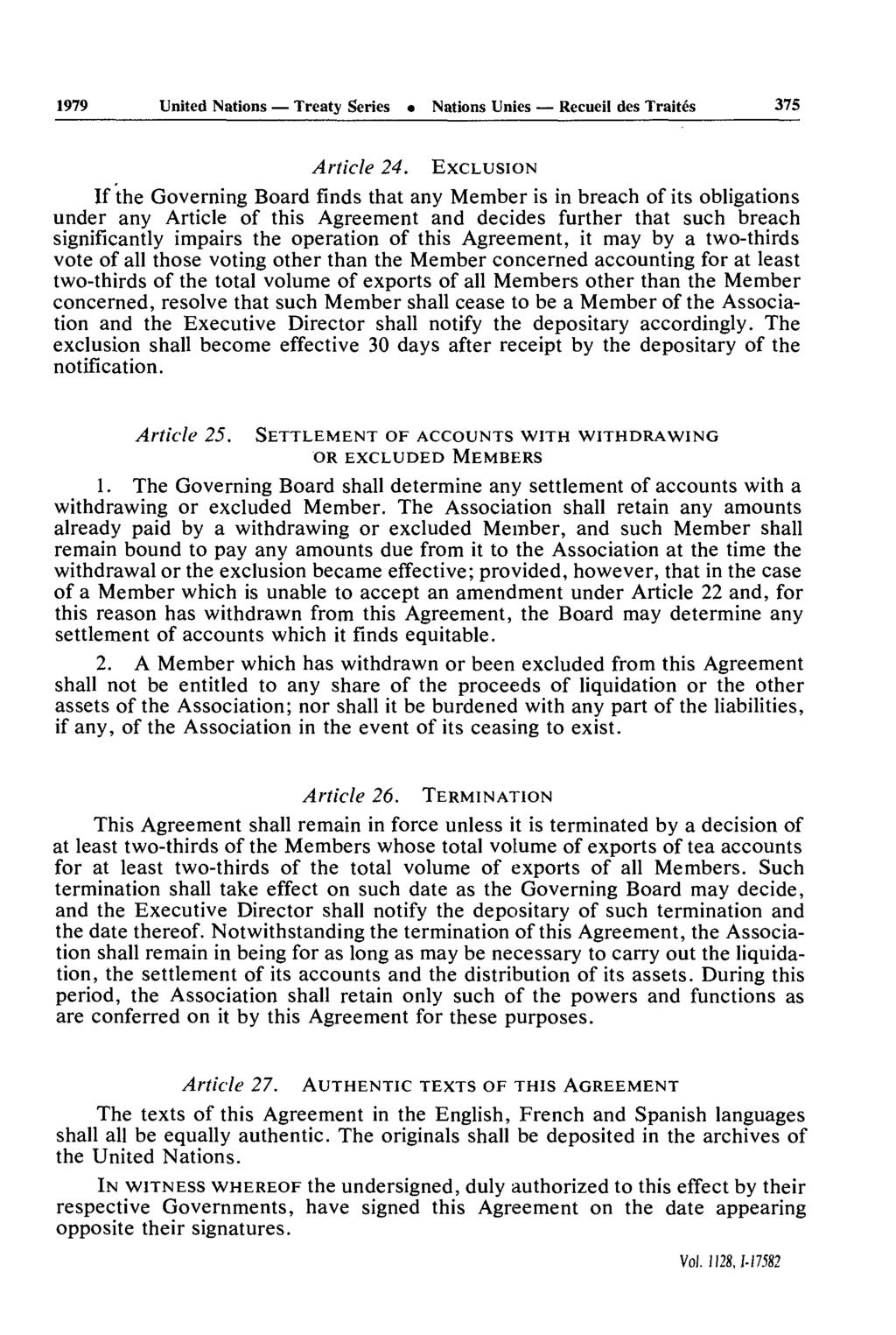 1979 United Nations Treaty Series Nations Unies Recueil des Traités 375 Article 24.