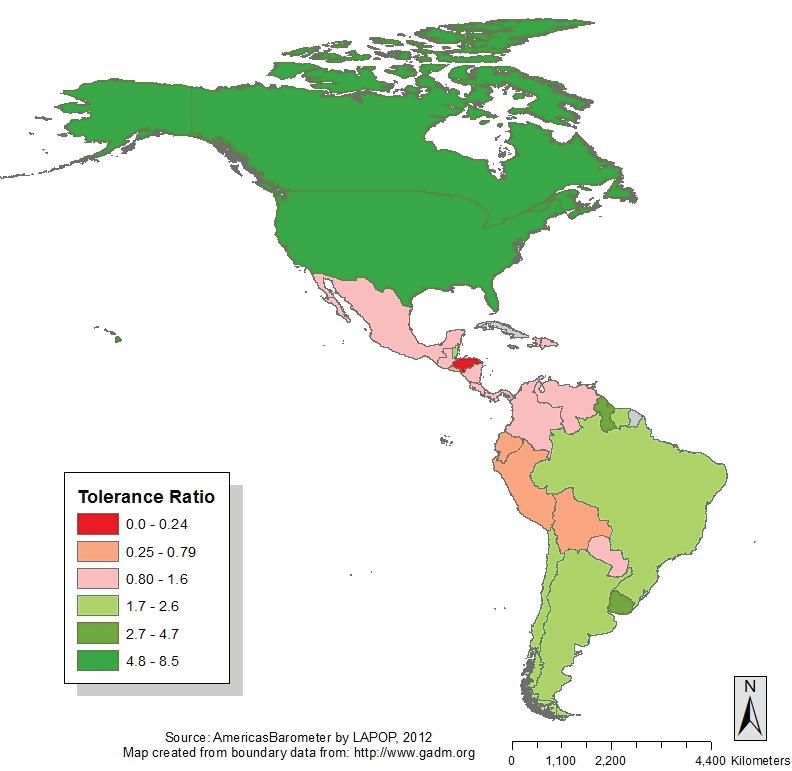 Democracy Progress Report: Political Tolerance in the Americas, 2006-2012 Hiskey, Moseley, and Rodríguez Figure 2. Political Tolerance across the Americas, 2012 line in Figure 3.