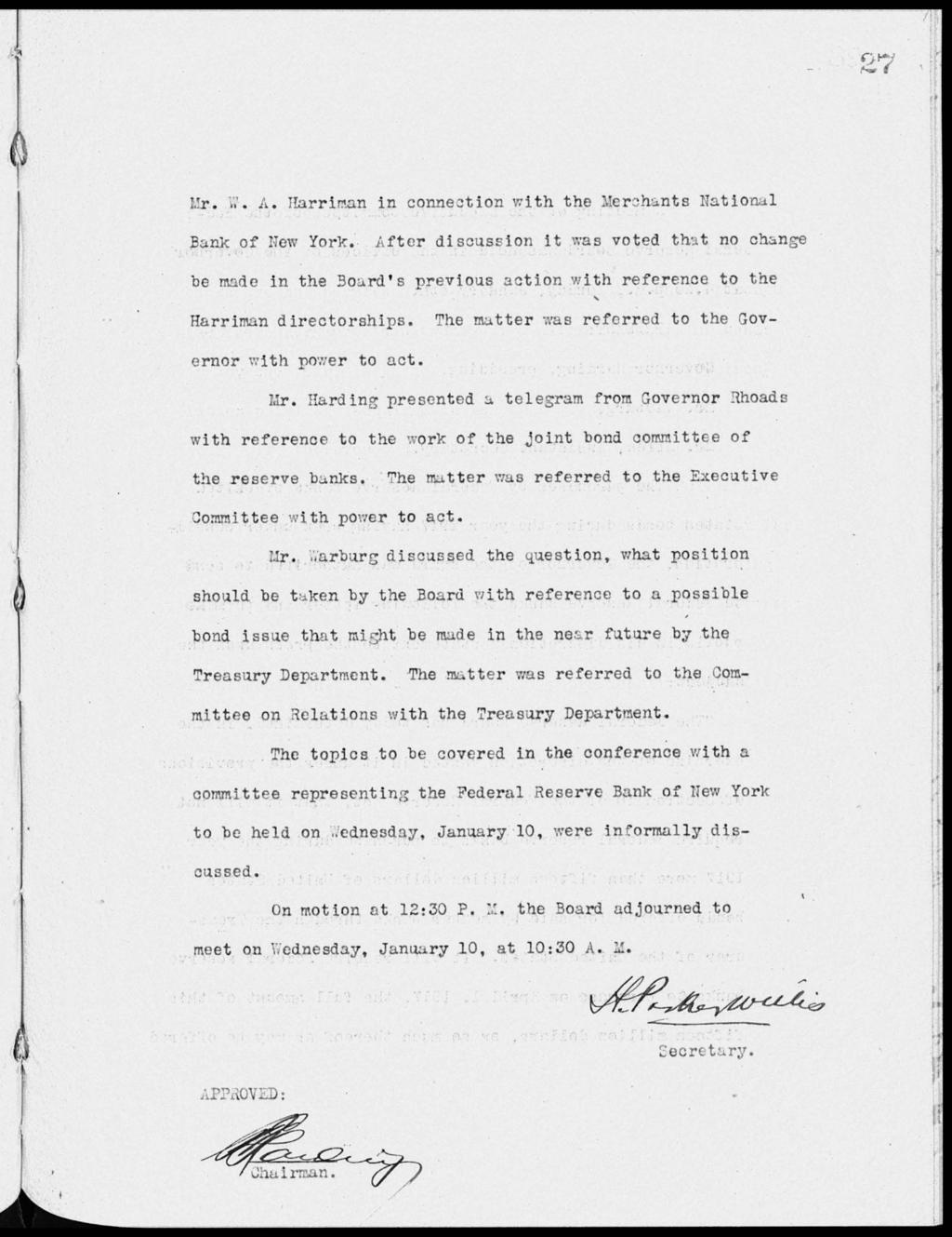 1.7r.. A. Harriman in connection with the Merchants National Bank of New York.