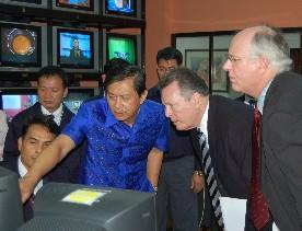 Dr. Plodprasop Suraswadi, Executive Minister of the Thai National Disaster Warning Center; Tim Beans, USAID RDM/A Mission Director; and Rich Whelden Deputy Mission Director in the communications