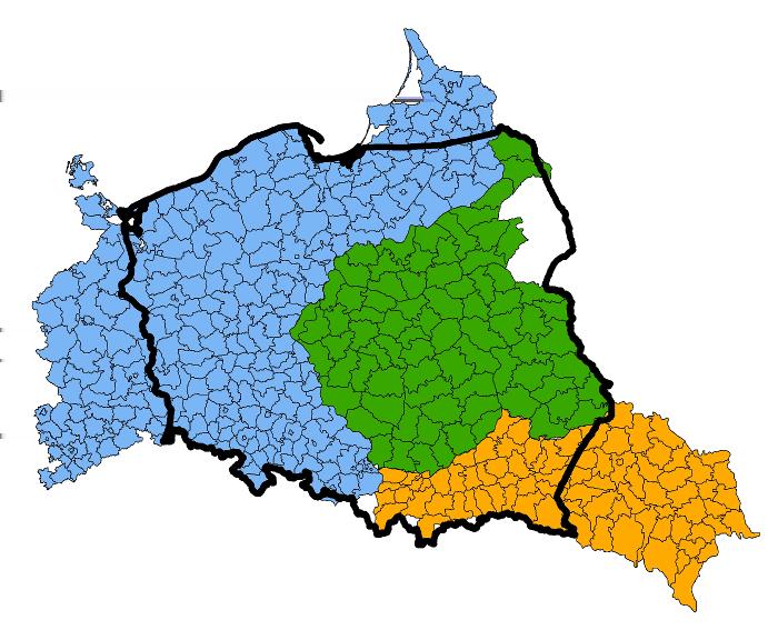 Empire (orange), enframed by the national boundaries of the Second Polish Republic (1918-1939).