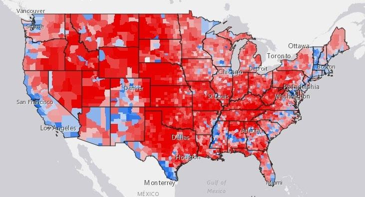 accessible. 2. USA Level Map 02 In this section the spatial variation of voting in the 2016 election using county level data is shown. Use predominant mapping to display the data.