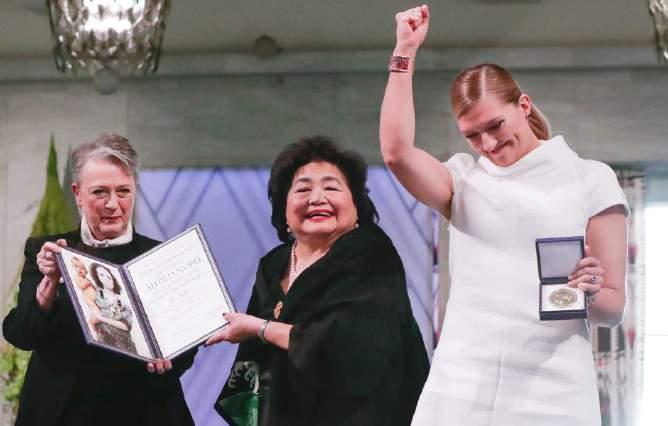 Nobel Peace Prize 2017 Setsuko Thyrlow and Beatrice Finh in Oslo 2017 It s an affront to democracy to be ruled by these weapons. But they are just weapons. They are just tools.