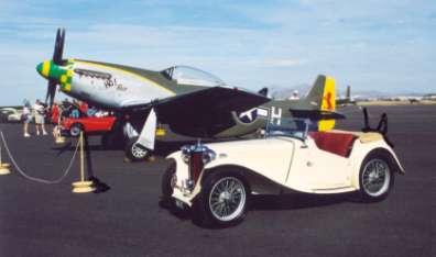 How about this for a couple of classics circa 1944-1948. Chuck Schluter's 1948 MG TC and Bill Hane's 1944 P-51D Mustang.