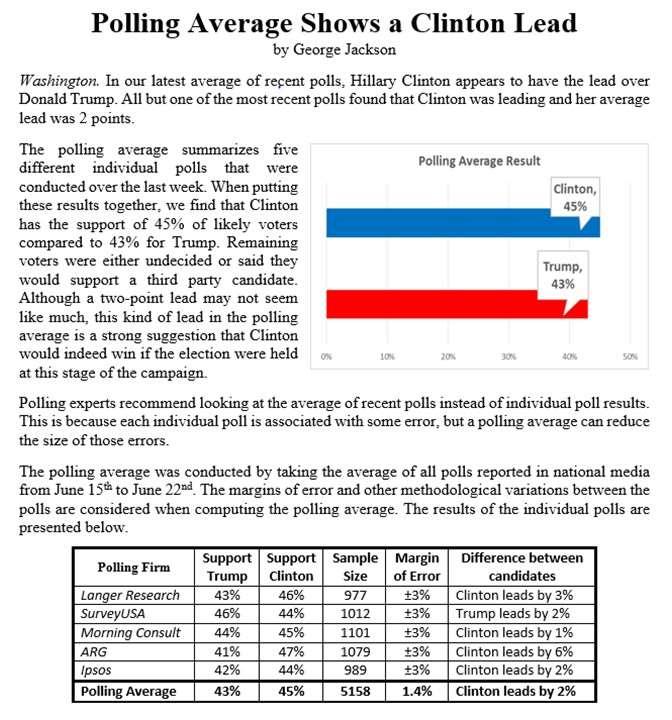 Example manipulation story 1: A polling average result showing