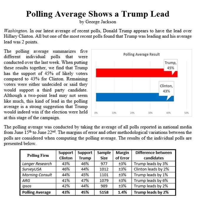 Example manipulation story 2: A polling average result showing
