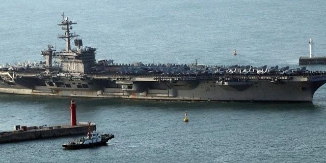 The USS Carl Vinson at a port in Busan, South Korea in March for joint exercises.