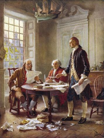 Thomas Jefferson, shown here with Benjamin Franklin and John Adams, drafted the Declaration of Independence. In many ways, Jefferson, a Virginia slaveholder, was an odd choice for this task.