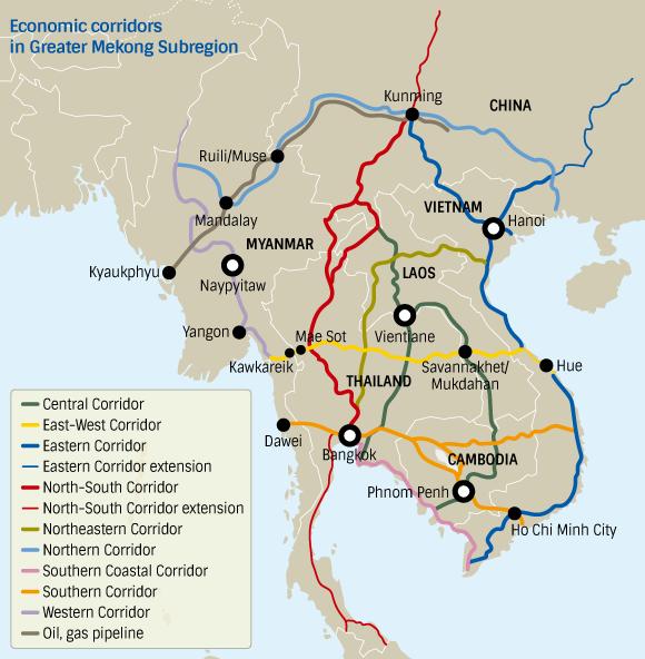 Implications integration in Southeast Asia Investment in transport corridors and connections North-South Corridor East-West Economic
