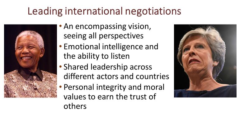 Leadership of diplomacy and negotiations may be described as the art of meta leadership (https://npli.sph.harvard.edu/meta-leadership-2/ ).