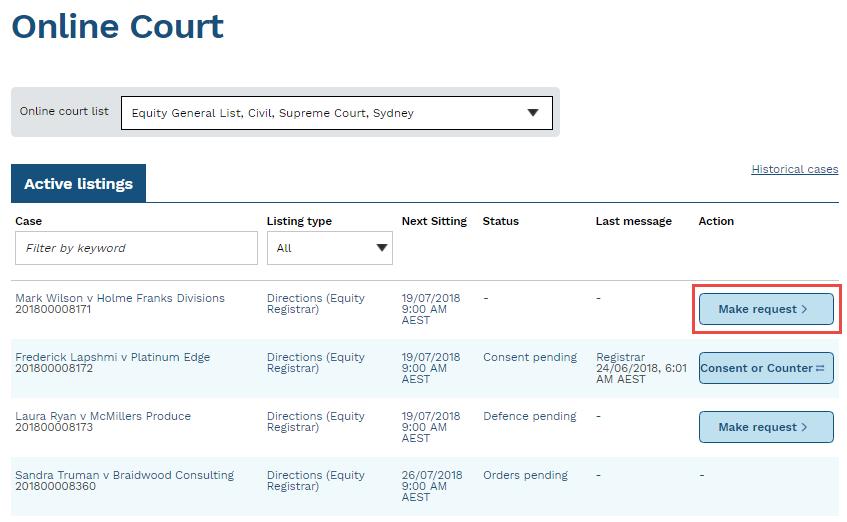 Supreme Court Equity General List 1 Click Make request.