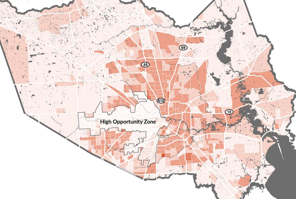 0% - 15% 16% - 25% 26% - 50% 51% - 75% 76% - 100% Concentration of Poverty GOVERNMENT-SUBSIDIZED HOUSING IN HOUSTON TODAY IS CONFINED EXCLUSIVELY TO LOW-INCOME NEIGHBORHOODS OF COLOR.