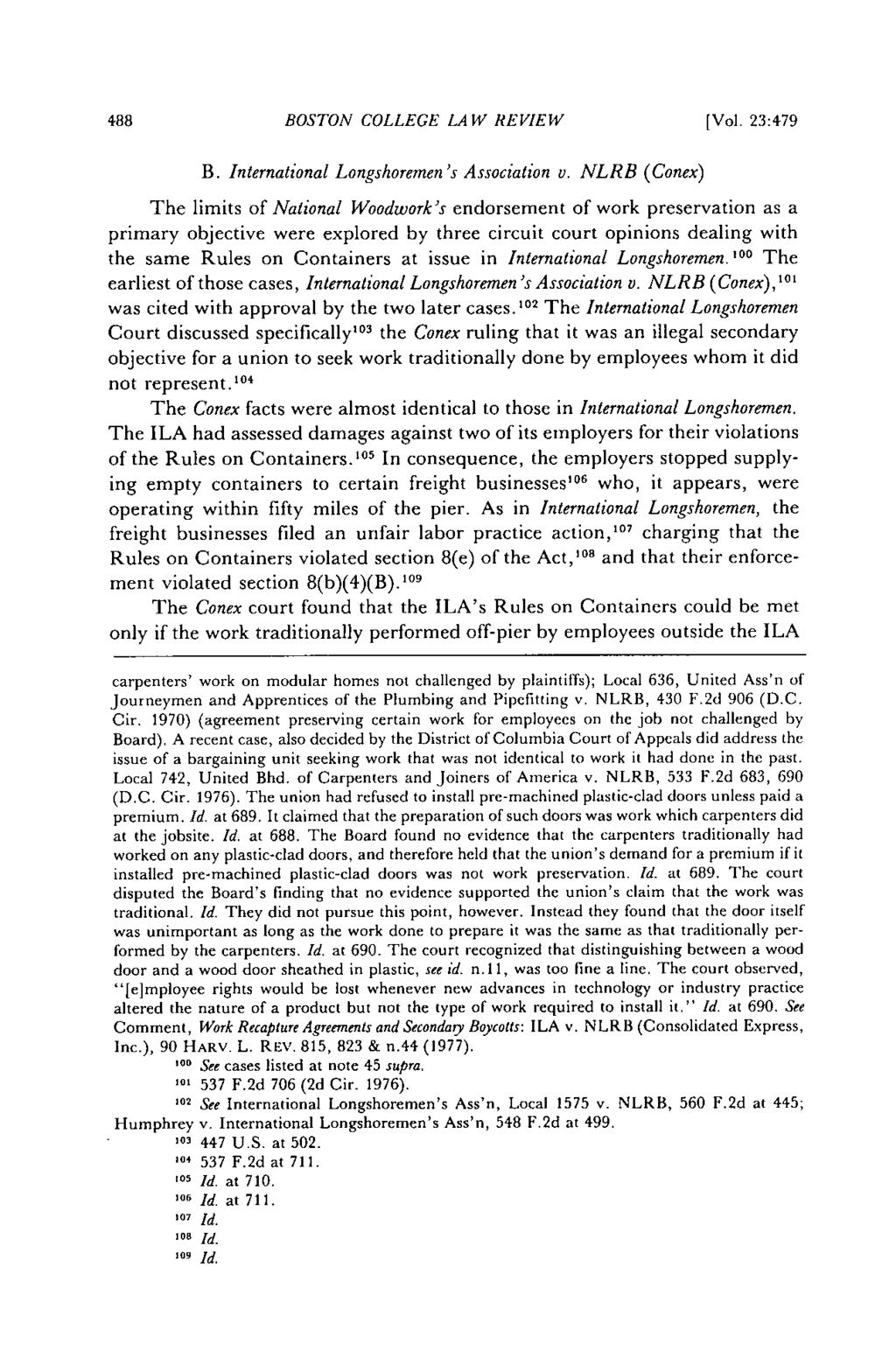 488 BOSTON COLLEGE LAW REVIEW [Vol. 23:479 B. International Longshoremen's Association u.
