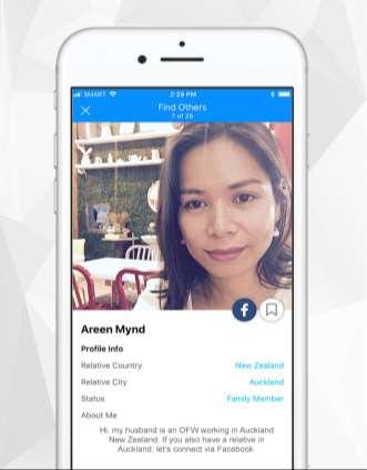 Examples: Connecting and membership OFWWatch, The Philippines App using Facebook login to create profiles; Connects Filipino workers with nearby OFWs, and alerts them of