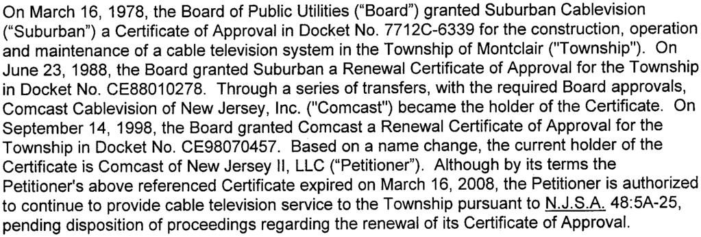 7712C-6339 for the construction, operation and maintenance of a cable television system in the Township of Montclair ("Township").
