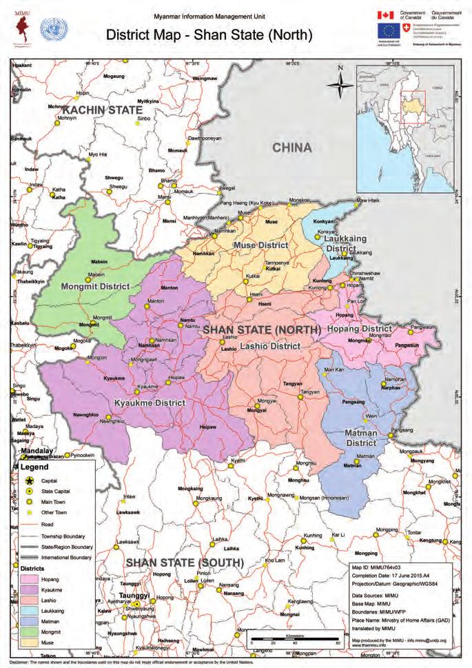 Northern Shan State shares an extensive border with China. Domestically, it borders Kachin State, Sagaing Division, Mandalay, as well as Southern Shan and Eastern Shan.