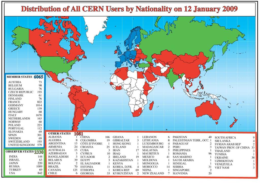 Scientists collaborating with CERN + 6 Nationalities + 56
