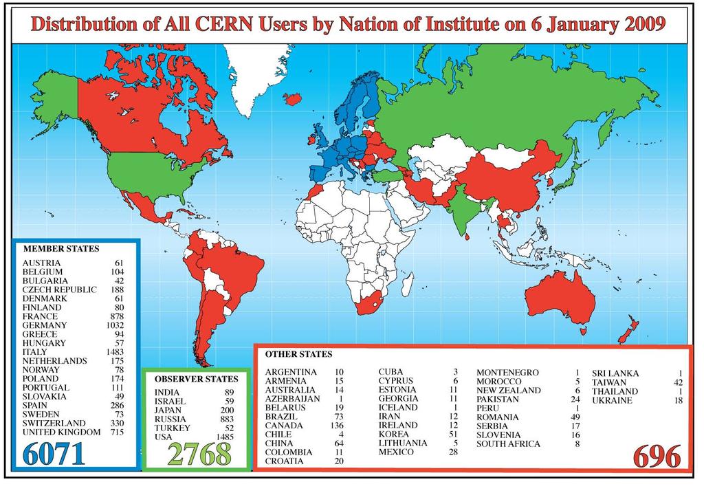 Scientists collaborating with CERN Scientists remain based in their home Universities, Institutes Latin America: Cooperation Agreements with 8 countries helped by EU via