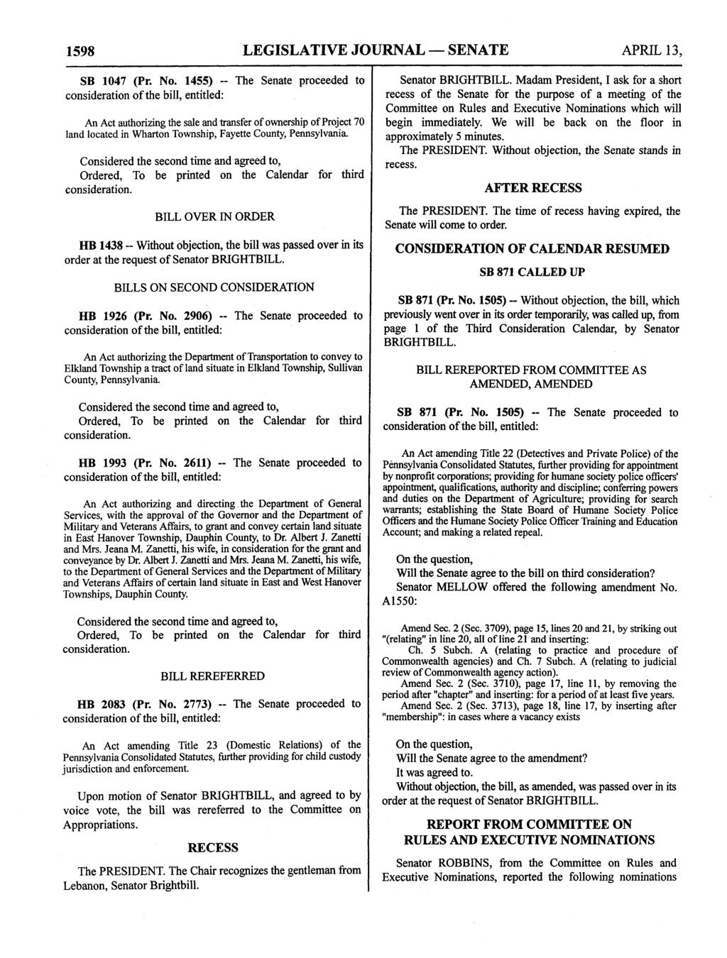 1598 LEGISLATIVE JOURNAL SENATE APRIL 13, SB 1047 (Pr. No.